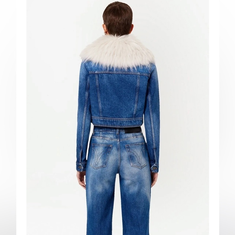 NWT Ami Paris Denim Jacket with White Faux Fur Collar - Picture 5 of 10